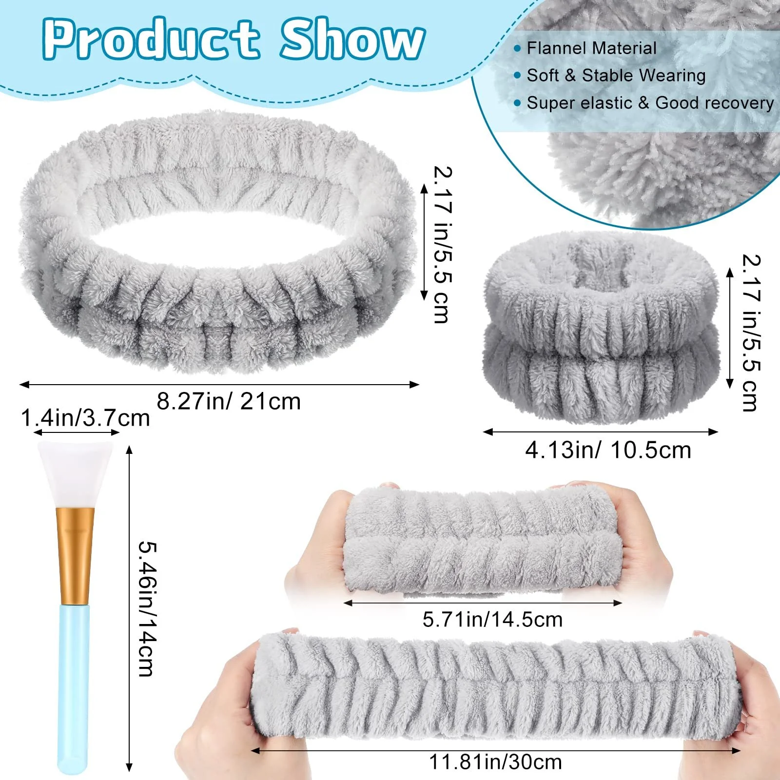 Набір з 4 спа-пов'язок: пов'язка для макіяжу, браслети для вмивання обличчя, фото №6