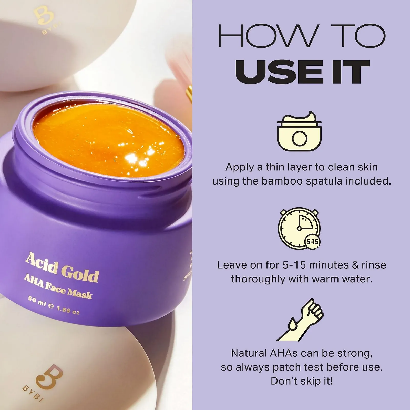 Маска для обличчя BYBI Beauty Acid Gold AHA 50 мл, фото №4