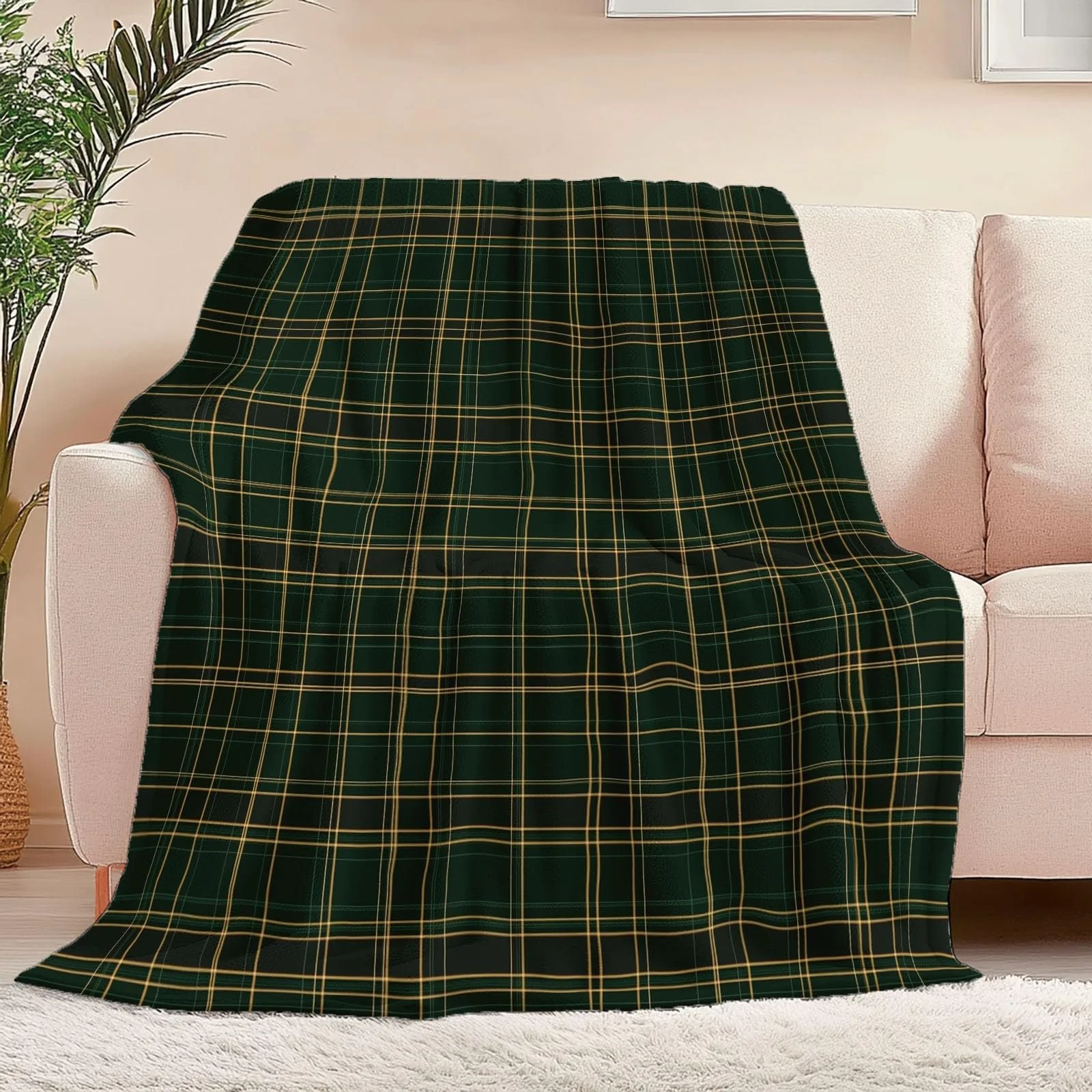 Покривало Flanell Retro-Karo-Textur 180 x 220 cm, зелений, жовтий, фото №5