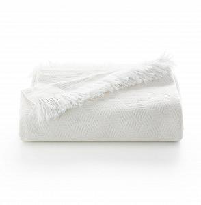 Покривало GAMUSI Багатоцільове для ліжка, дивана М'яка бавовна Геометричний 180 x 140 см Натуральний - Фото 1