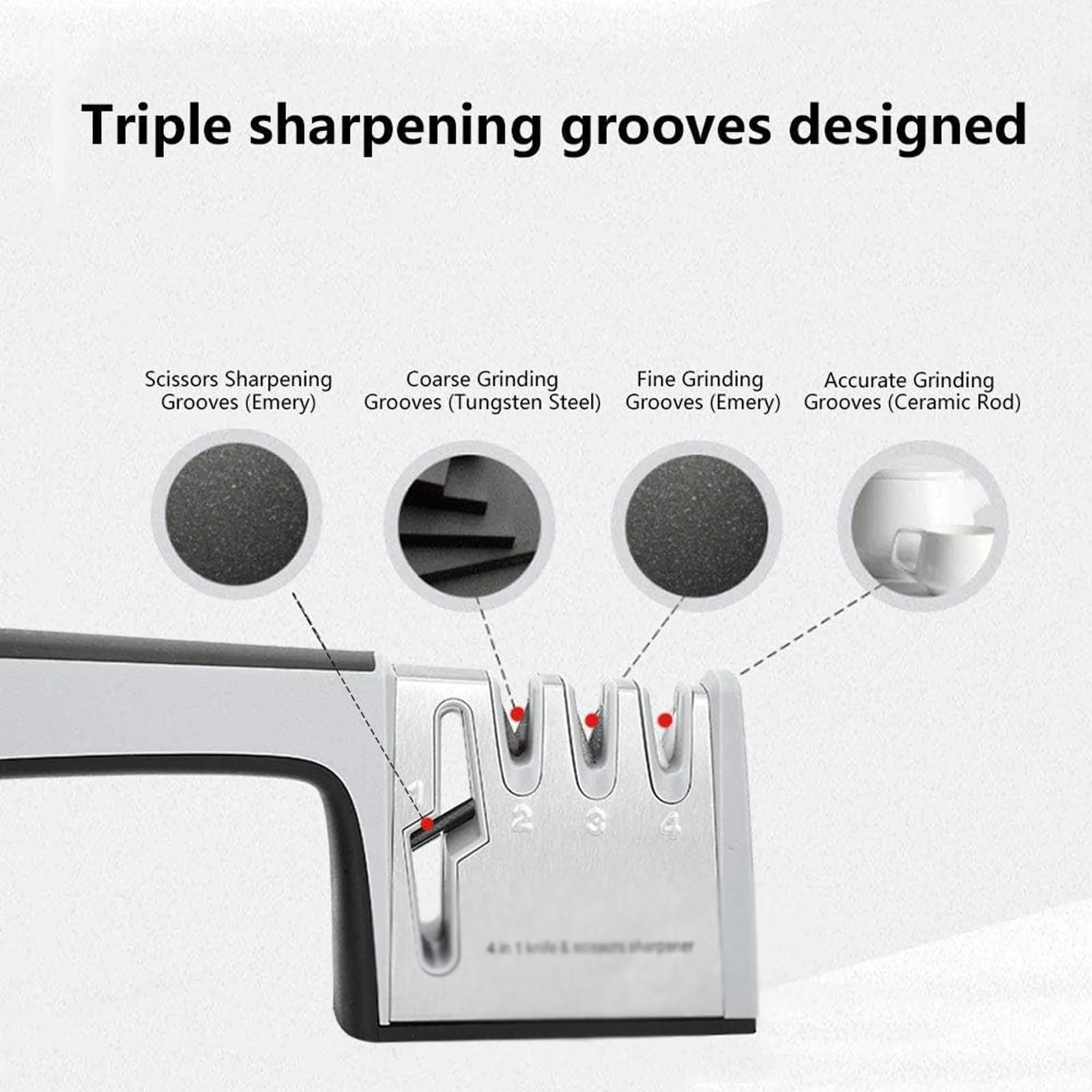 Точилка для ножів та ножиць 4 в 1 нержавіюча сталь, фото №4 Точилка для ножів та ножиць 4 в 1 нержавіюча сталь, фото №4