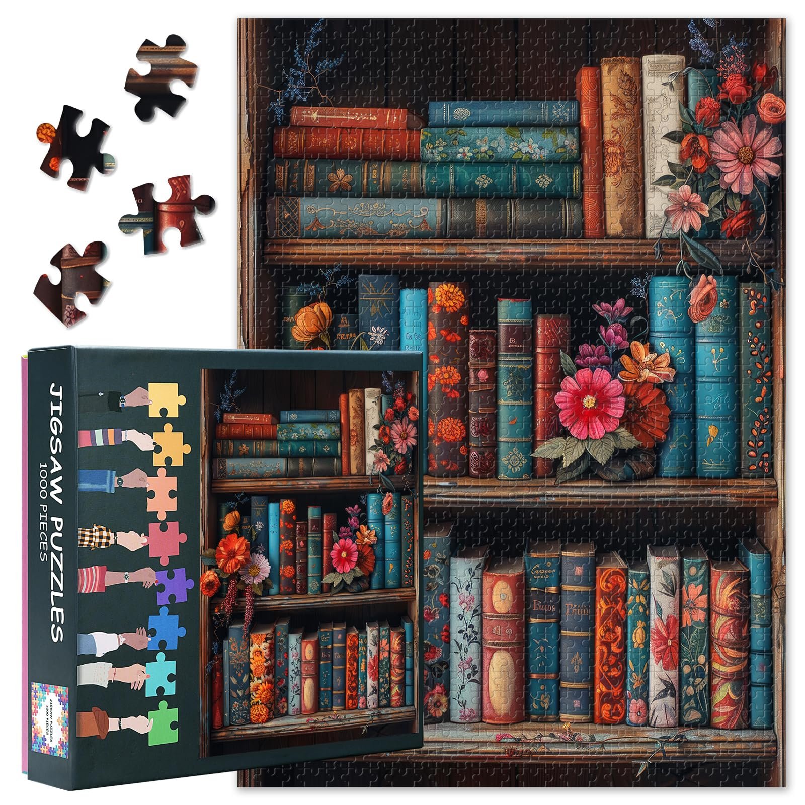 Пазл Vintage Books, 1000 елементів, Книжкова полиця та квіти, 70 x 50 см, фото №1