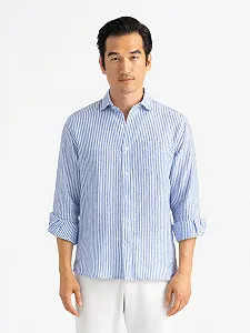 Мужская рубашка Guess - Eco Nautical Striped Linen Shirt Голубая - L - Фото 1