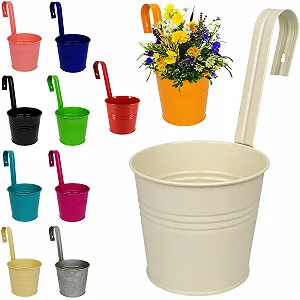 Подвесной цветочный горшок Металл 17 см с крючком и держателем разноцветный микс - Фото 1