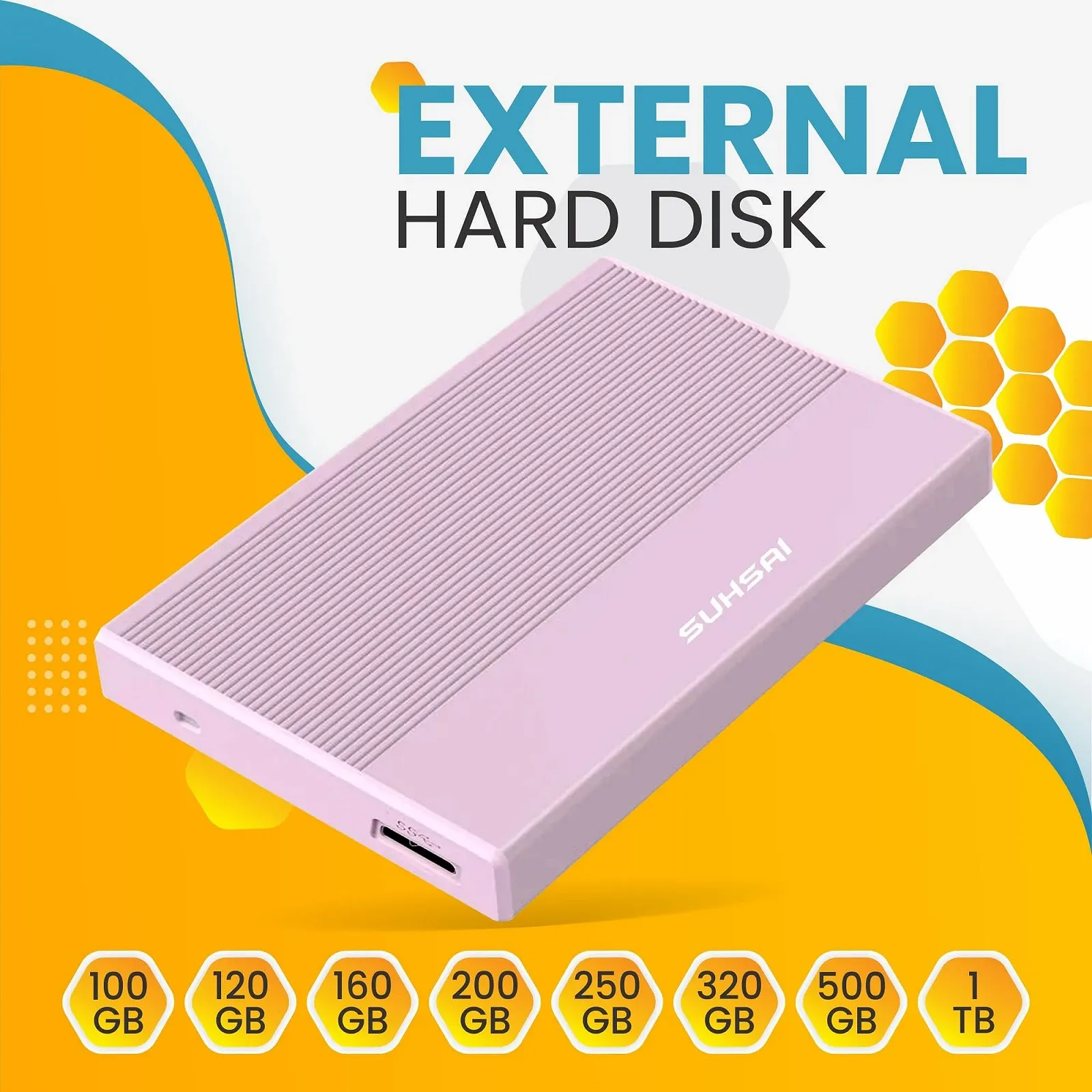 Зовнішній жорсткий диск SUHSAI 1TB USB 3.0 Рожевий, фото №5 Зовнішній жорсткий диск SUHSAI 1TB USB 3.0 Рожевий, фото №5