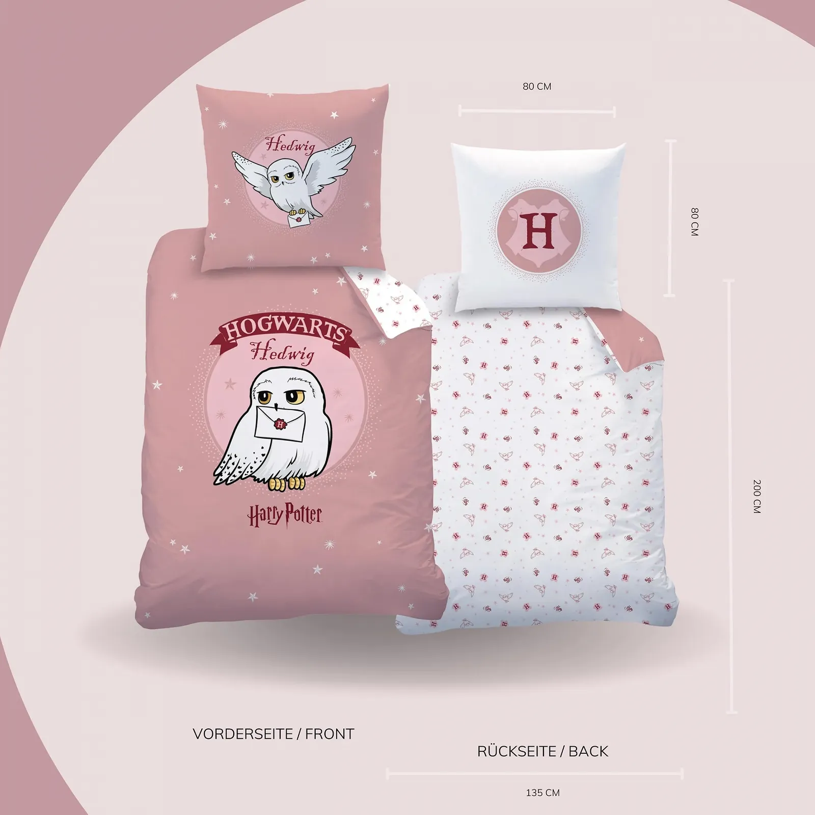 Постельное белье детское Harry Potter Hogwarts Owl Hedwig 135 x 200 см фланель 100% хлопок Розовая, фото №4