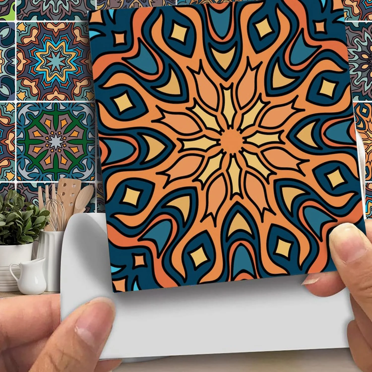 Наклейки для плитки TOARTI Набір 18 шт Мозаїка Марокко Водонепроникні Самоклеючі 15 x 15 см Кольорові, фото №2