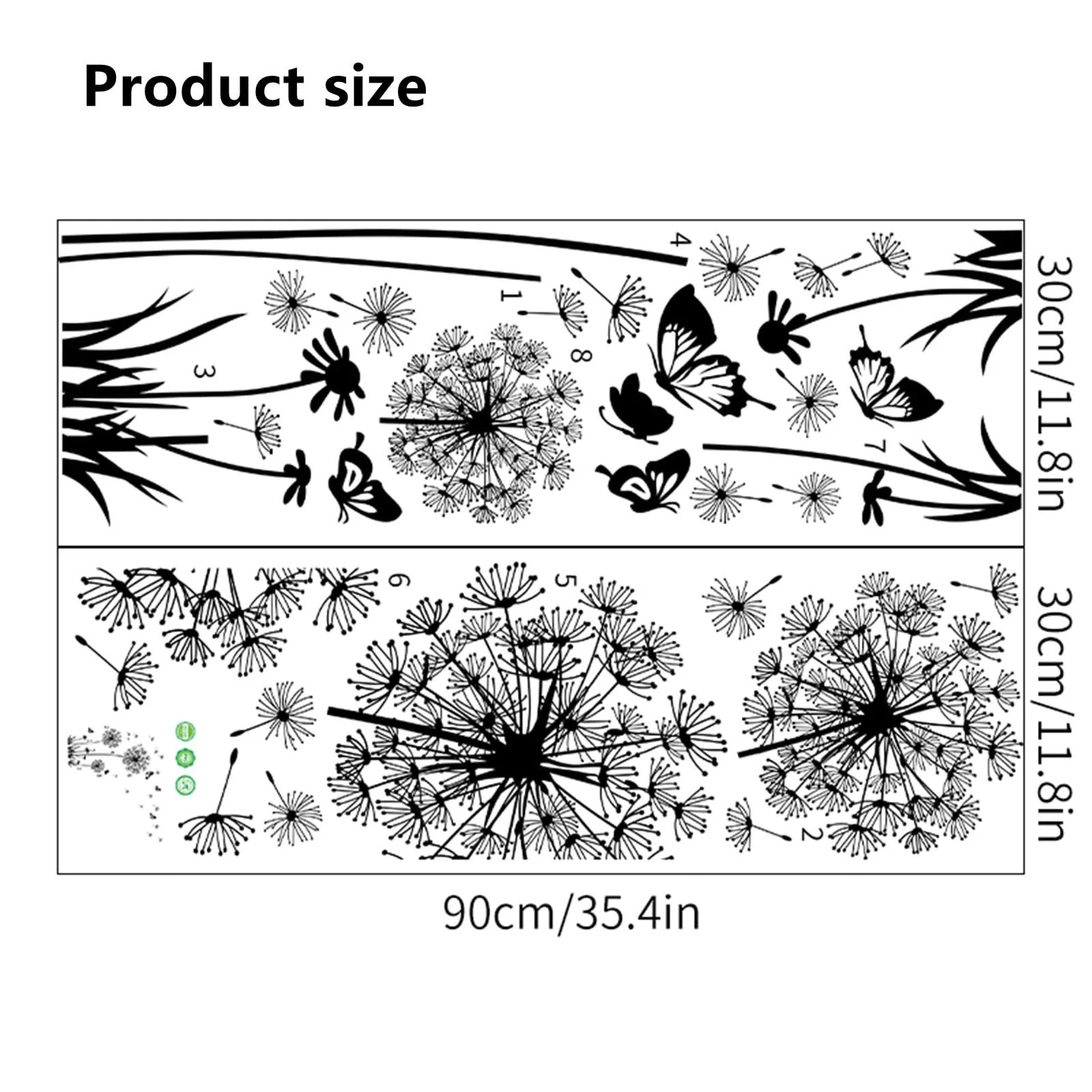 Настінні наклейки Dandelion and Butterfly 2 шт. Чорні 30 см x 90 см, фото №2