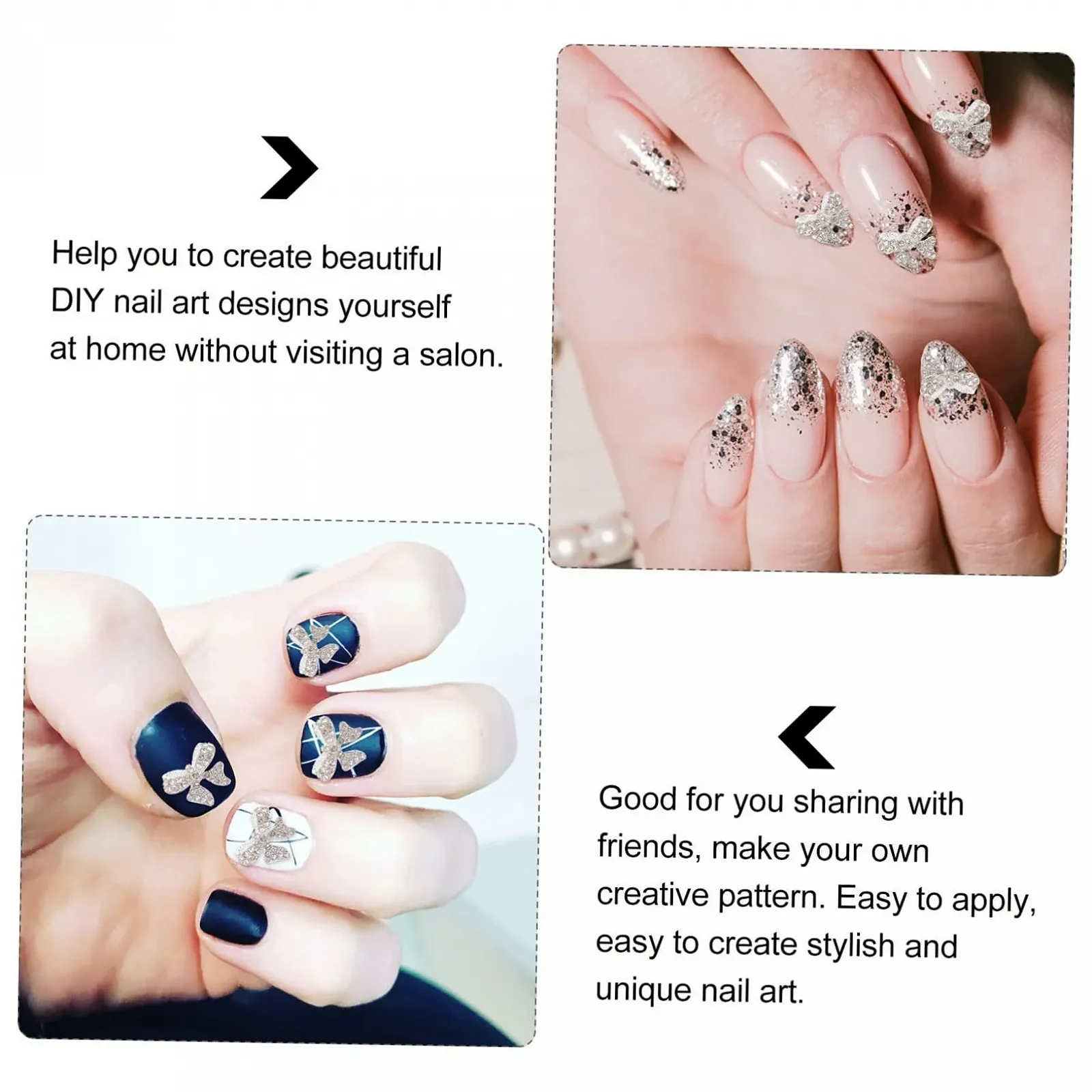 Бантики для ногтей Healeved для дизайна ногтей, 5 шт в упаковке, подвески для ногтей, украшения в виде летучих мышей, блестящие стразы для домашнего использования, фото №7