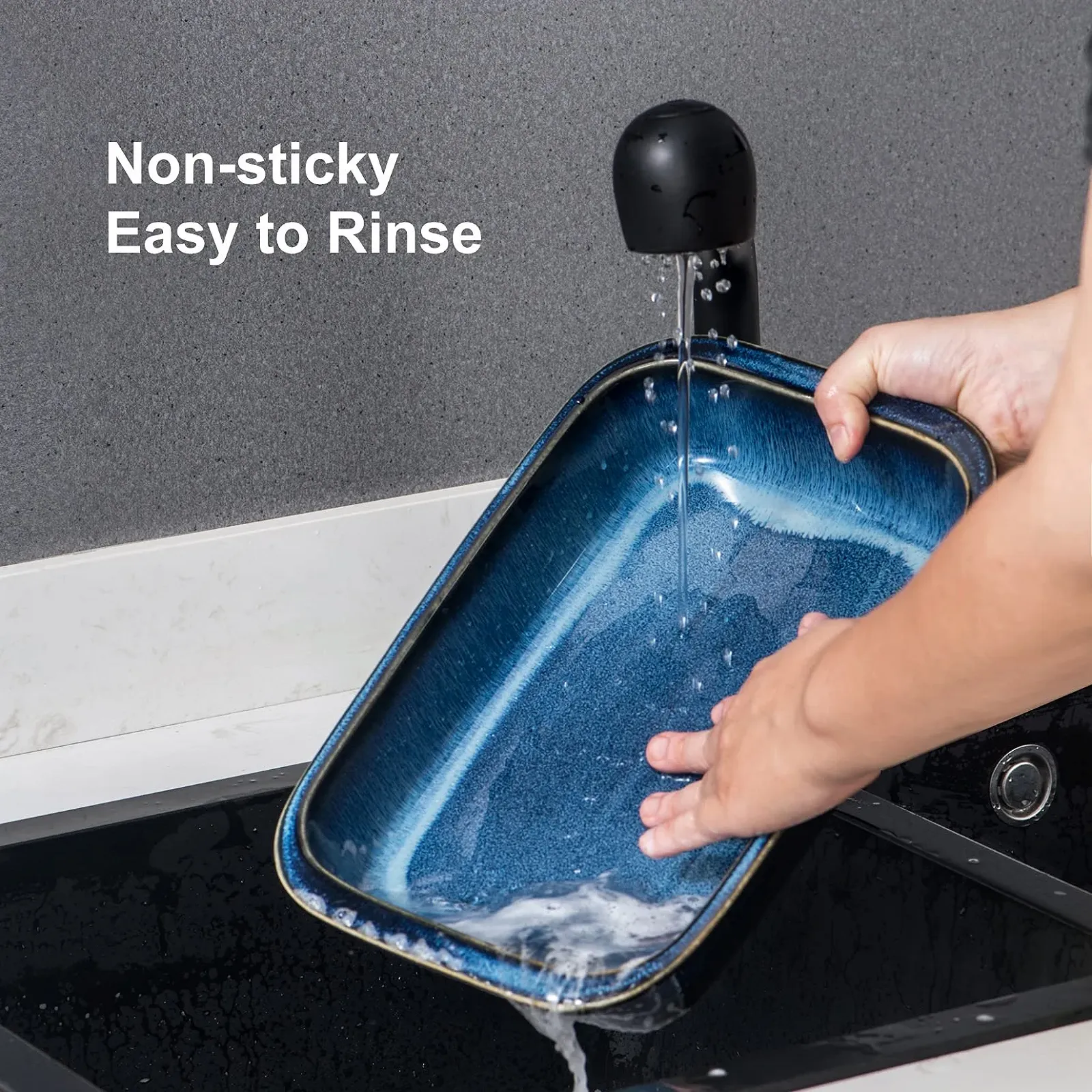 Форма для запекания UNICASA керамическая, квадратная, с ручками Синяя, фото №6 Форма для запекания UNICASA керамическая, квадратная, с ручками Синяя, фото №6