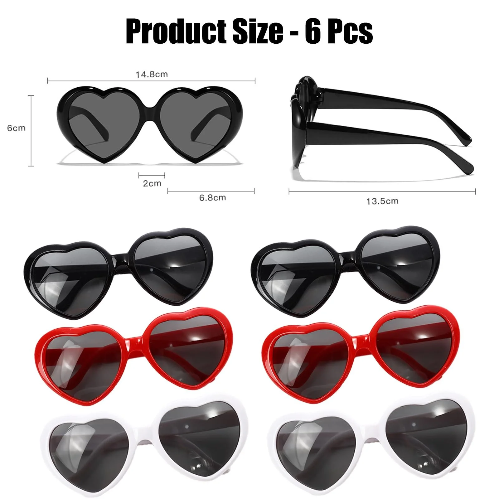 Солнцезащитные очки YNR Набор из 6 Сердце Кошачий глаз Винтажные Красный Белый Черный, фото №3