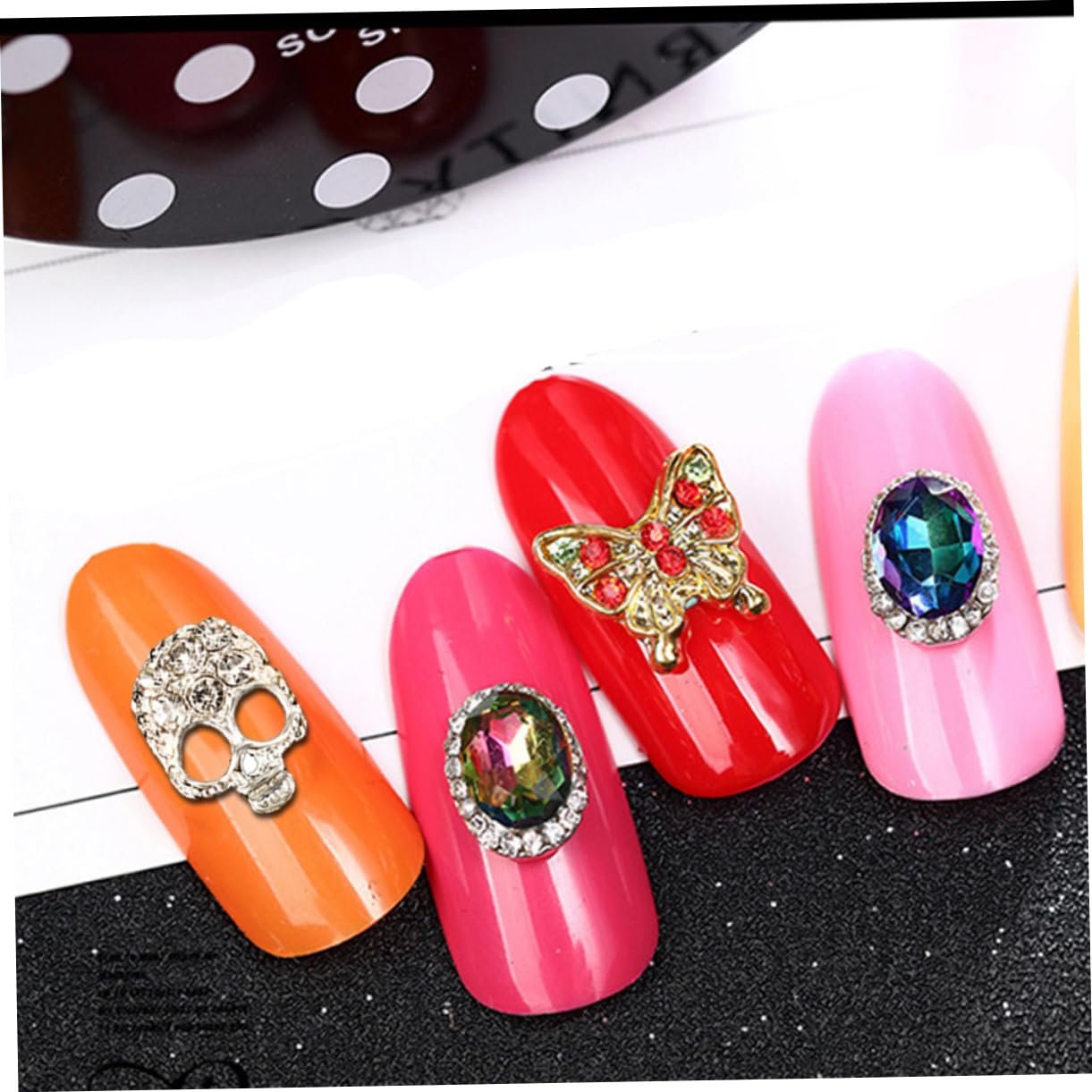 Подвески для дизайна ногтей Череп ABOOFAN 40 шт. Декоративные украшения для ногтей Череп, хрустальные украшения для ногтей, блестки для ногтей, стразы Череп, перламутр, 3D комбинированная пластина, фото №4