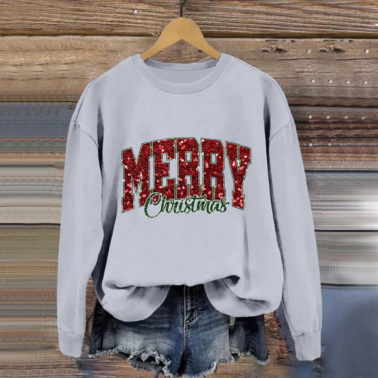 Женский зимний рождественский свитер Рождественский пуловер Рубашка с длинными рукавами большого размера Теплая веселая рождественская рубашка, фото №5