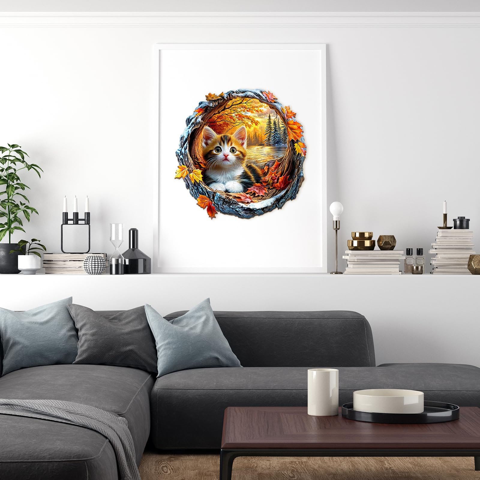 Пазл деревянный Cat in Autumn 280 деталей в подарочной коробке, фото №7