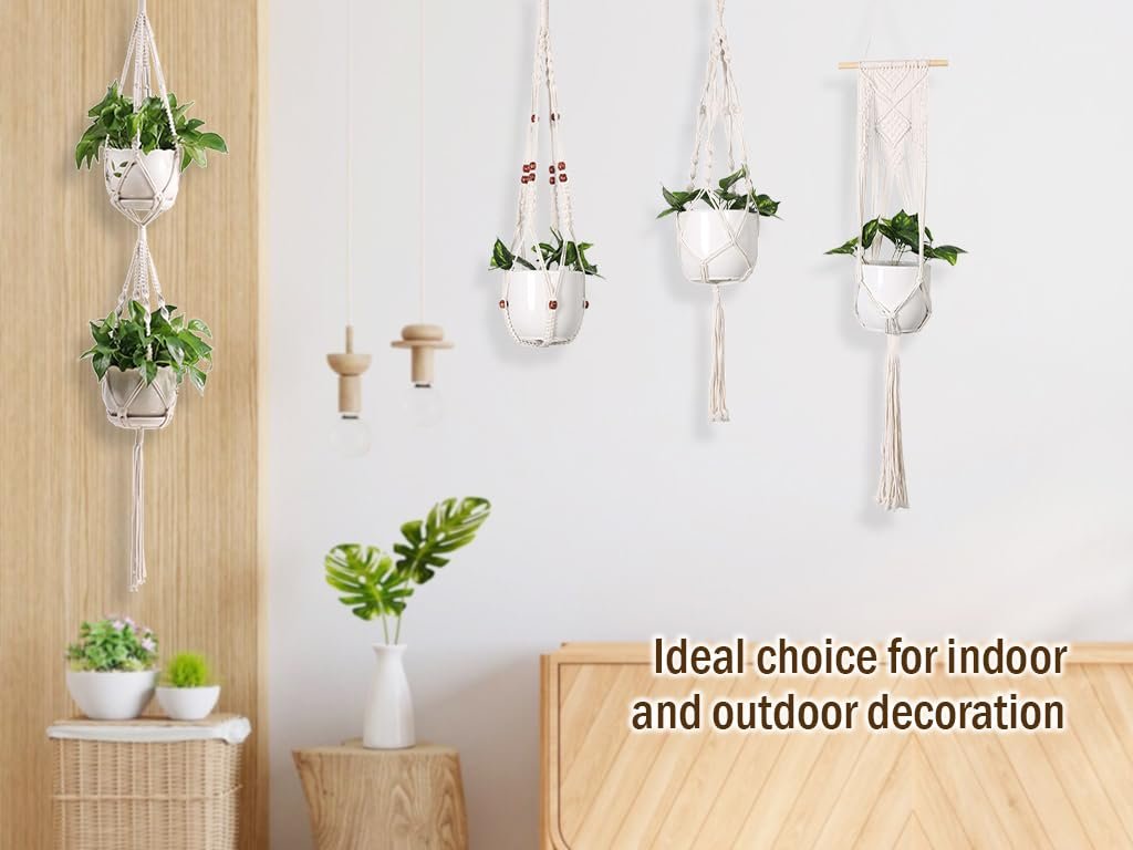 Підвісний кошик для квітів набір 4 шт бавовняна мотузка для дому та саду, фото №7 Підвісний кошик для квітів набір 4 шт бавовняна мотузка для дому та саду, фото №7