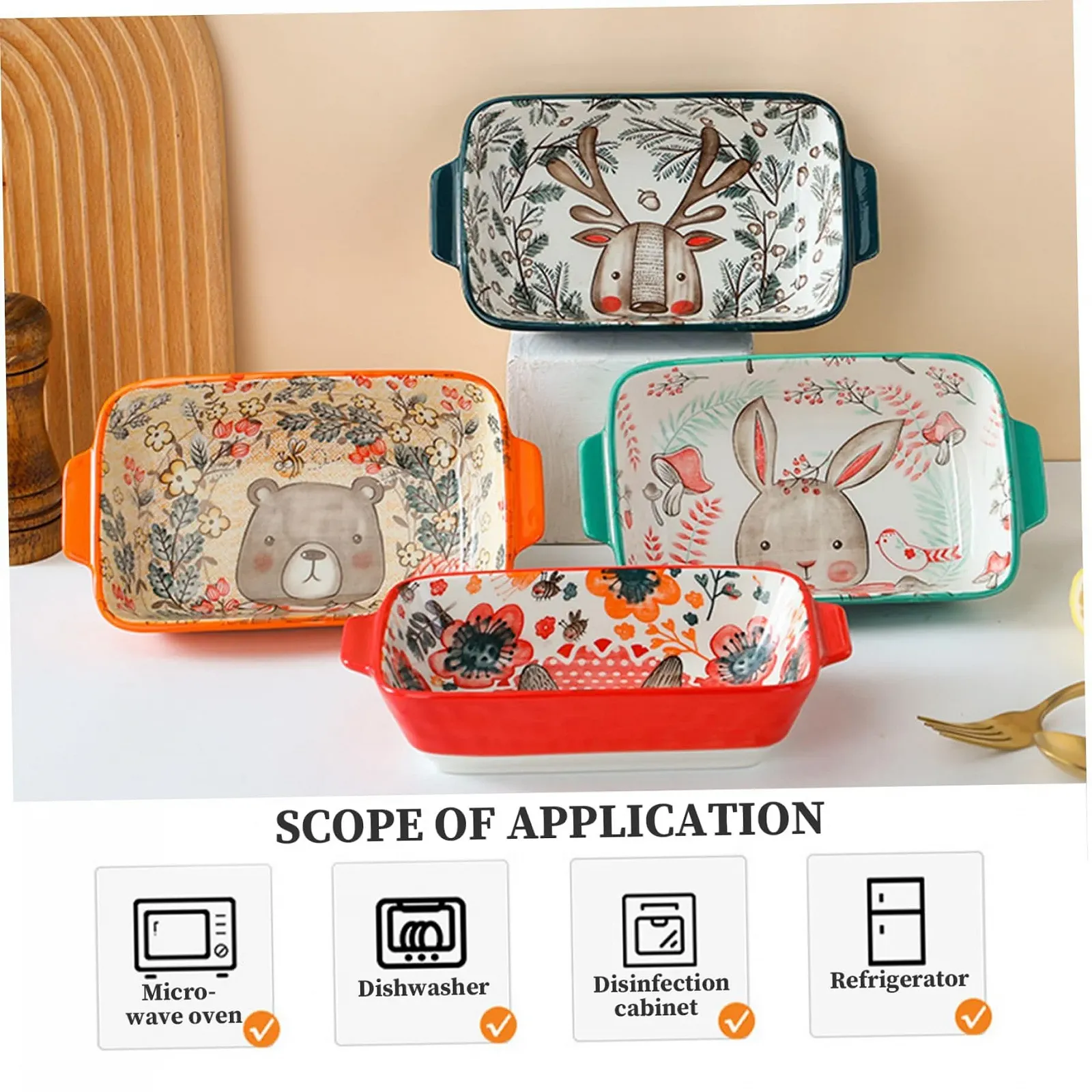 Форма для запекания керамическая прямоугольная с ручками и рисунком животных 22 x 12 см Style 4Baking, фото №7 Форма для запекания керамическая прямоугольная с ручками и рисунком животных 22 x 12 см Style 4Baking, фото №7