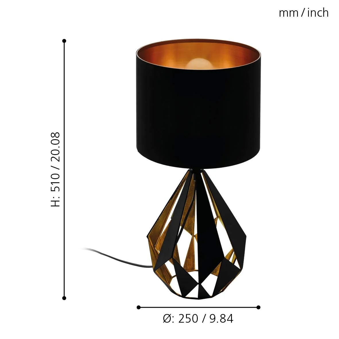 Настільна лампа в ретро-стилі, сталь, E27, 60 Вт, чорний та мідний, фото №5