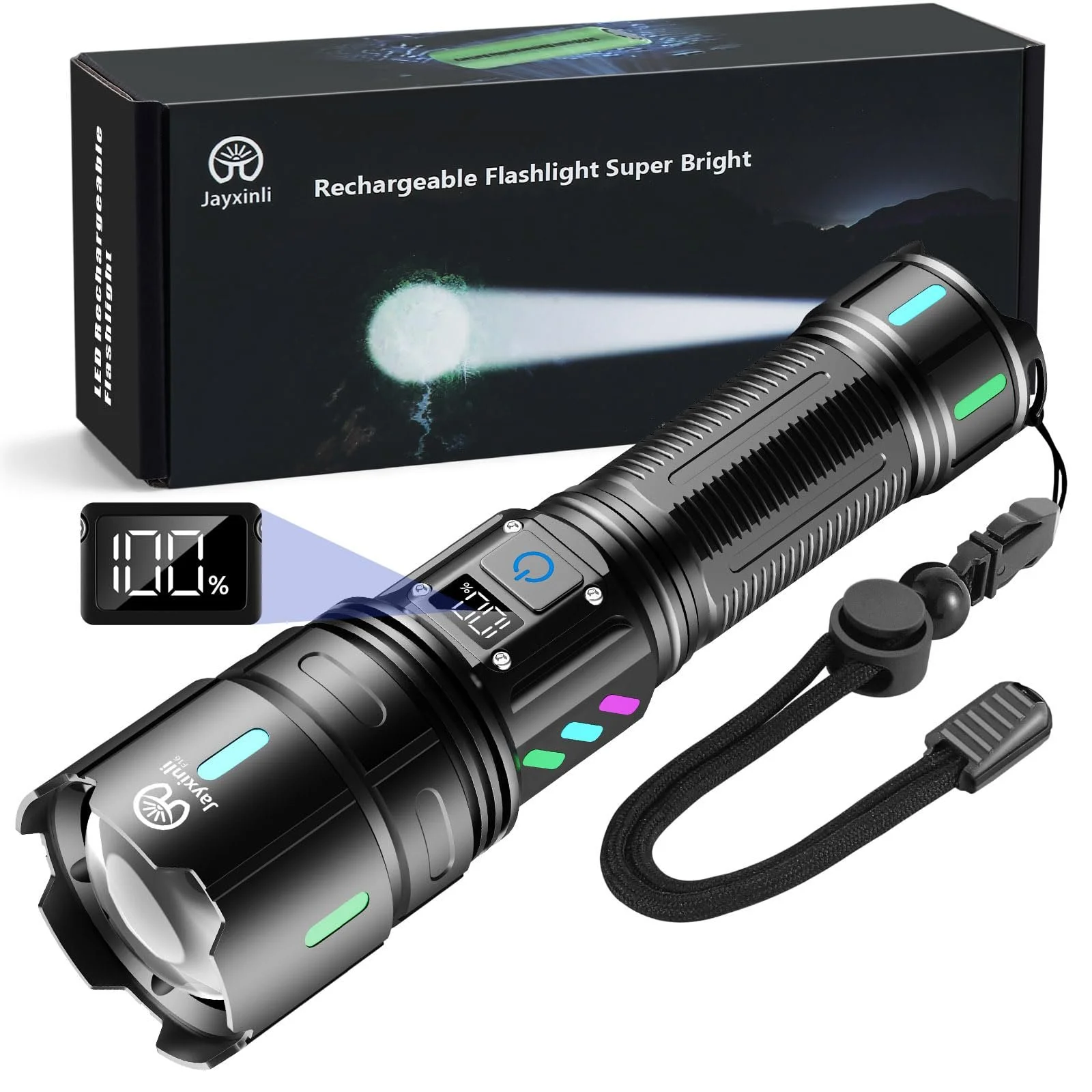 Ліхтар LED Акумуляторний 500 000 Люменів, Надзвичайно Яскравий, Міцний, 5 Режимів Освітлення, З можливістю масштабування, Акумулятор 5000 mAh, IPX7 Водонепроникний, фото №1