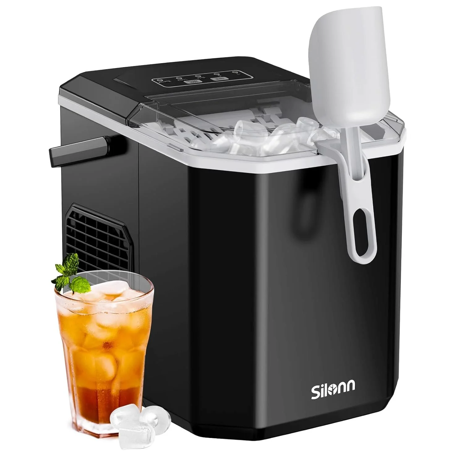 Ледогенератор Silonn Slim21B-e / 12 кг/день / 9 кубиков за 6 мин / Резервуар 2 л ​​/ Самоочищение / Черный, фото №1