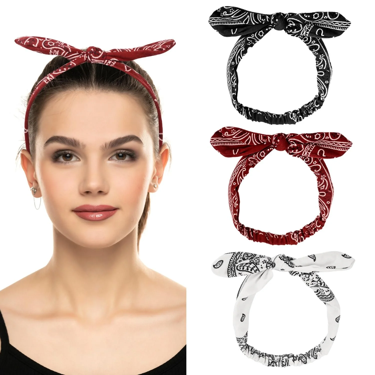 Пов'язка на голову Еластична бандана з кролячими вушками Ретро Бохо, фото №1