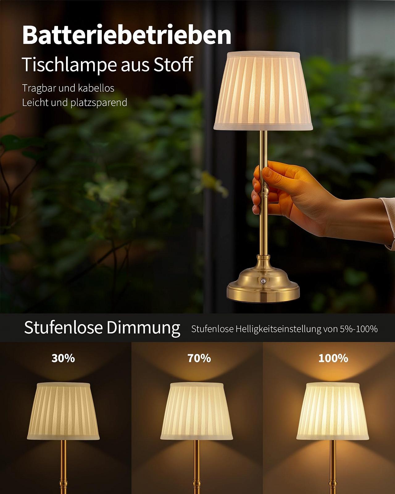 Настільна лампа LED Wireless Vintage 4000 мАг Акумуляторна Золотий і Бежевий, фото №4