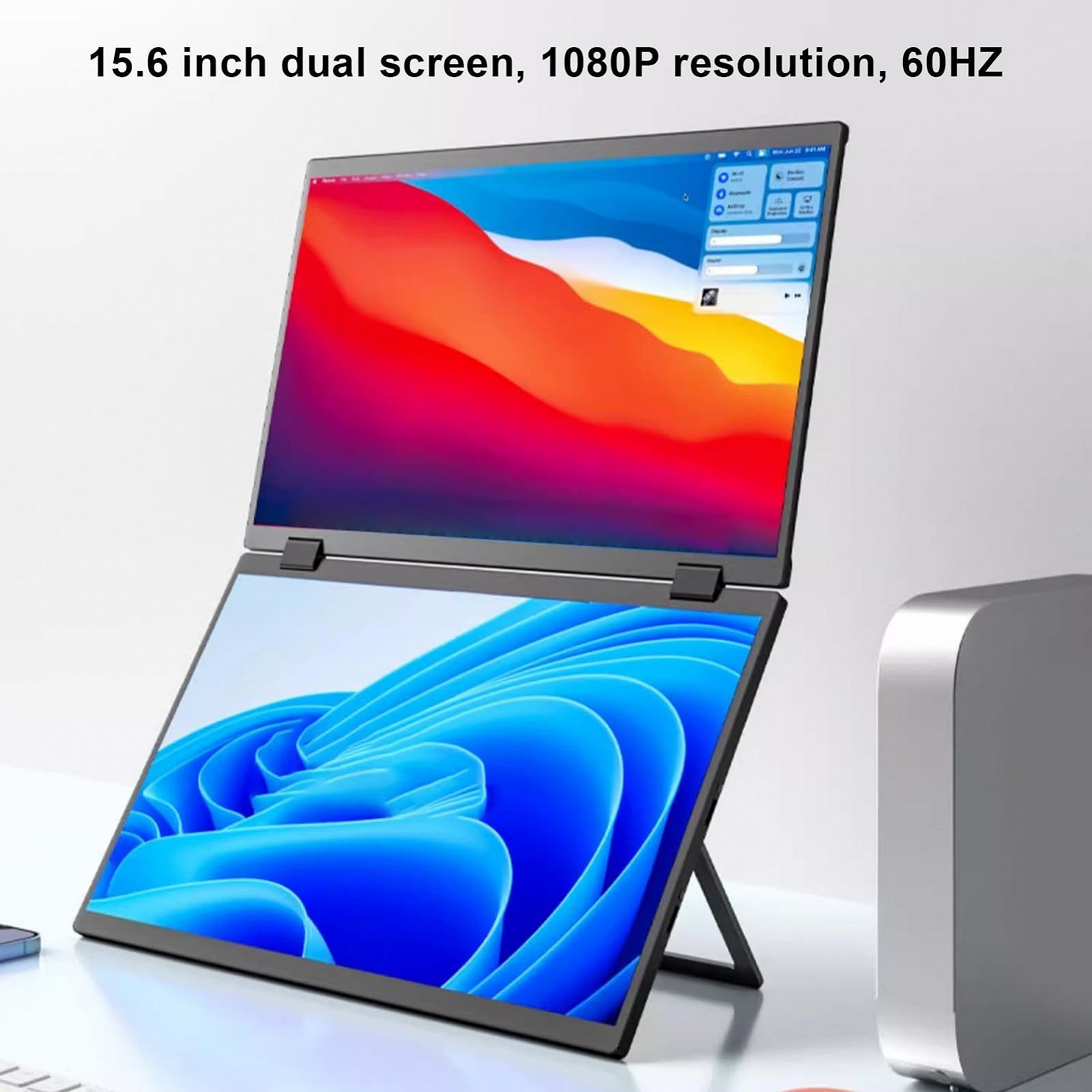 Двойной дисплей Laptop 15.6 дюймов 1080P FHD IPS складной портативный с подставкой 360° Flip USB C, фото №3