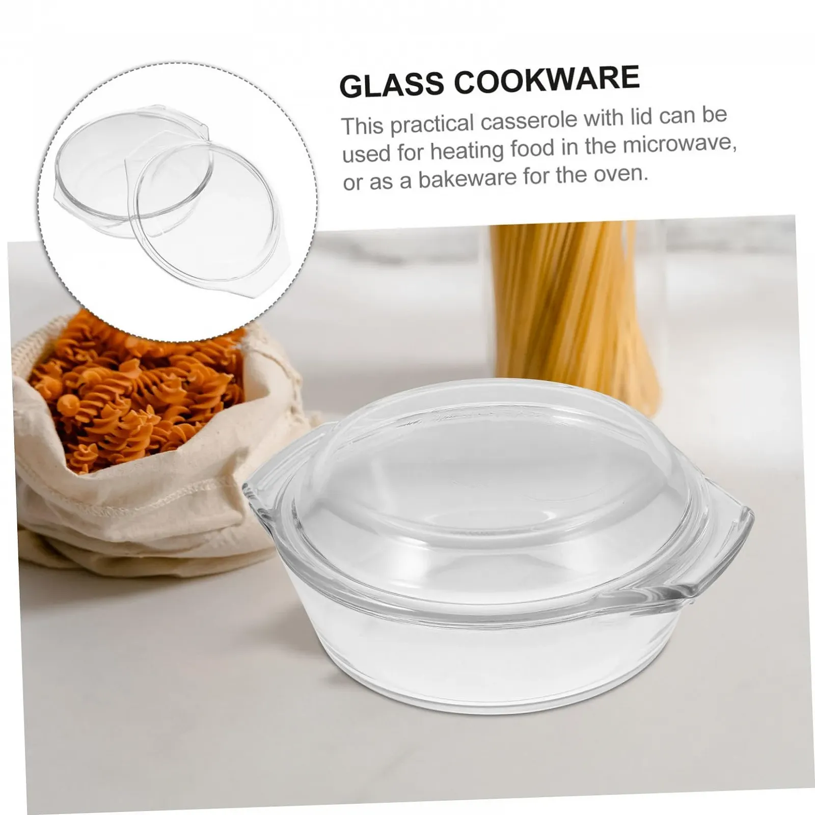 Форма для запекания VILLCASE термостойкое стекло круглая с крышкой, фото №8