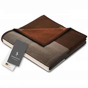 Одеяло Biederlack Fluffy Soft Cuddly из хлопка и полиакрила I Сделано в Германии I Oeko-Tex I Экологичное производство I Одеяло для дивана Коричневые квадраты в коричнево-бежевую клетку I Одеяло 150 x 200 см - Фото 1