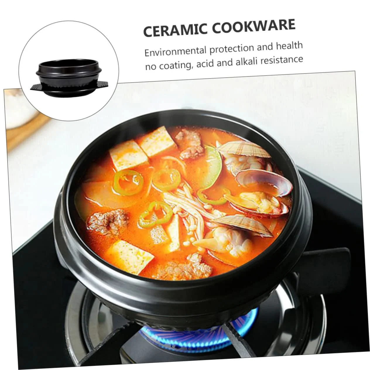 Кастрюля для супа VALICLUD керамическая для бибимбапа термостойкая с вентиляцией, фото №5