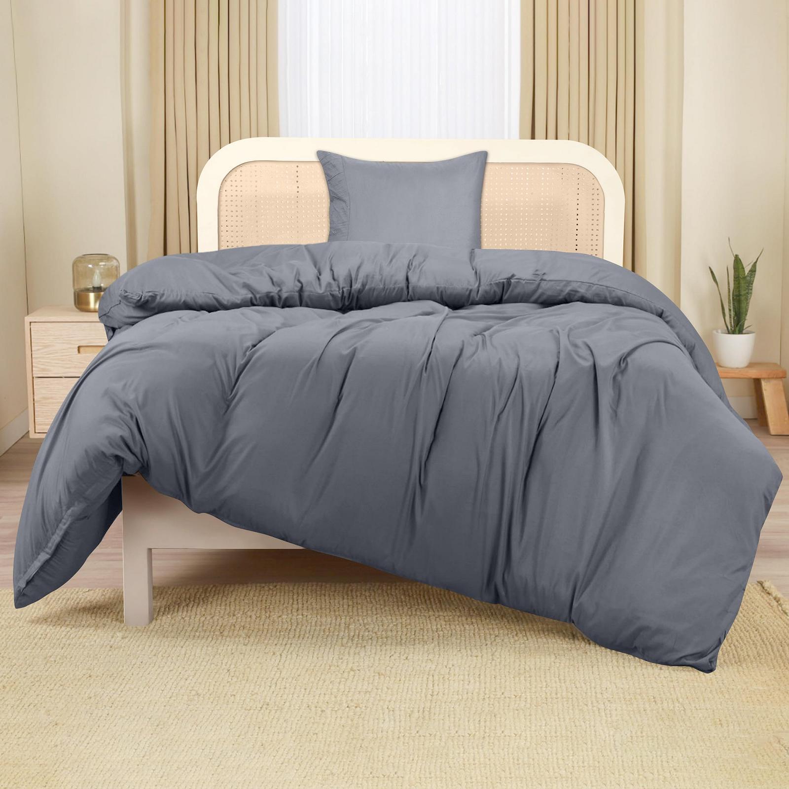 Комплект постільної білизни Utopia Bedding, 135 x 200 см - підковдра з мікрофібри, поліестер, 135 x 200 см + 1 наволочка з плісированим краєм, 80 x 80 см - сірий, фото №3