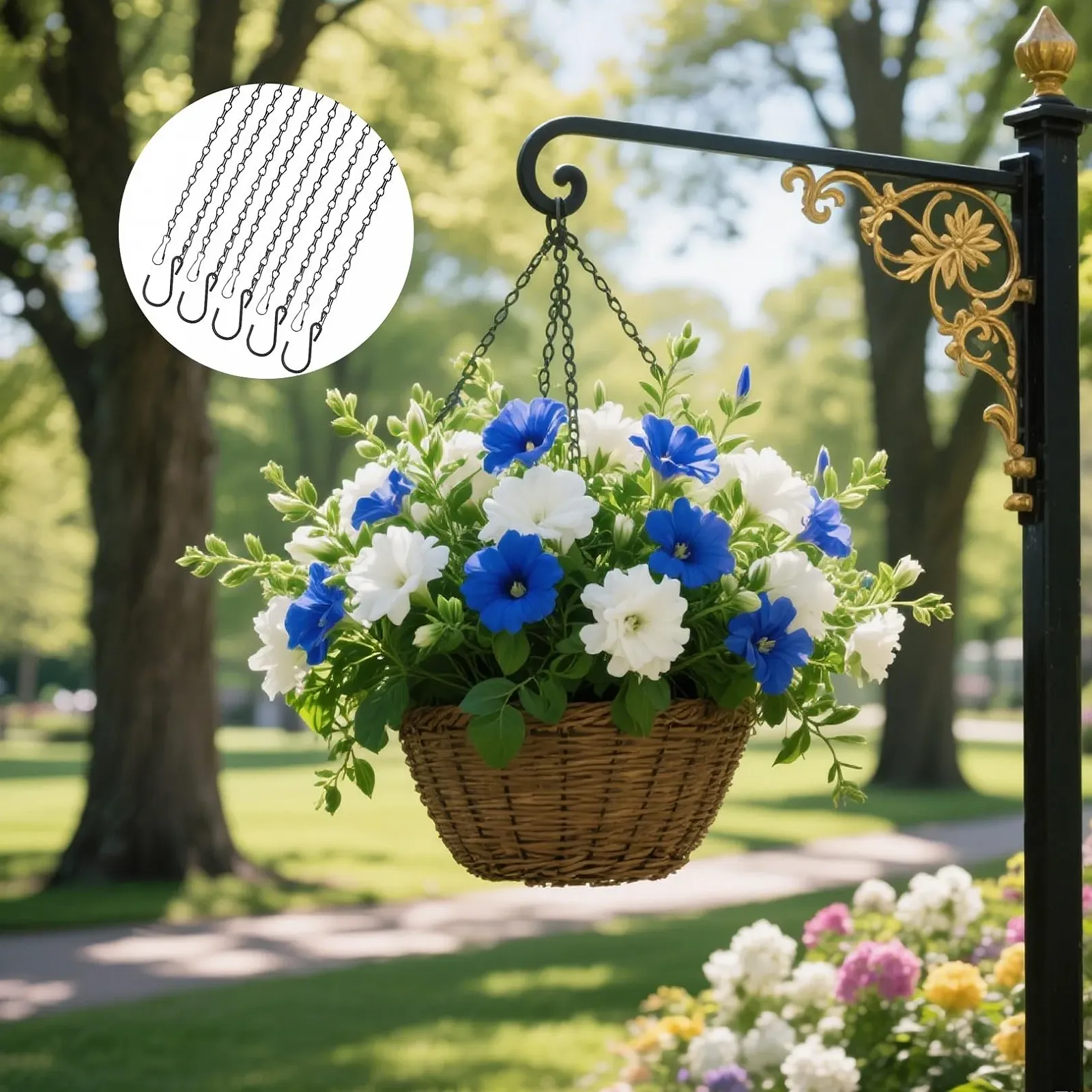 Набір ланцюгів для підвісних кошиків 4 шт. 50 см Метал Чорний з гачками та карабінами, фото №7