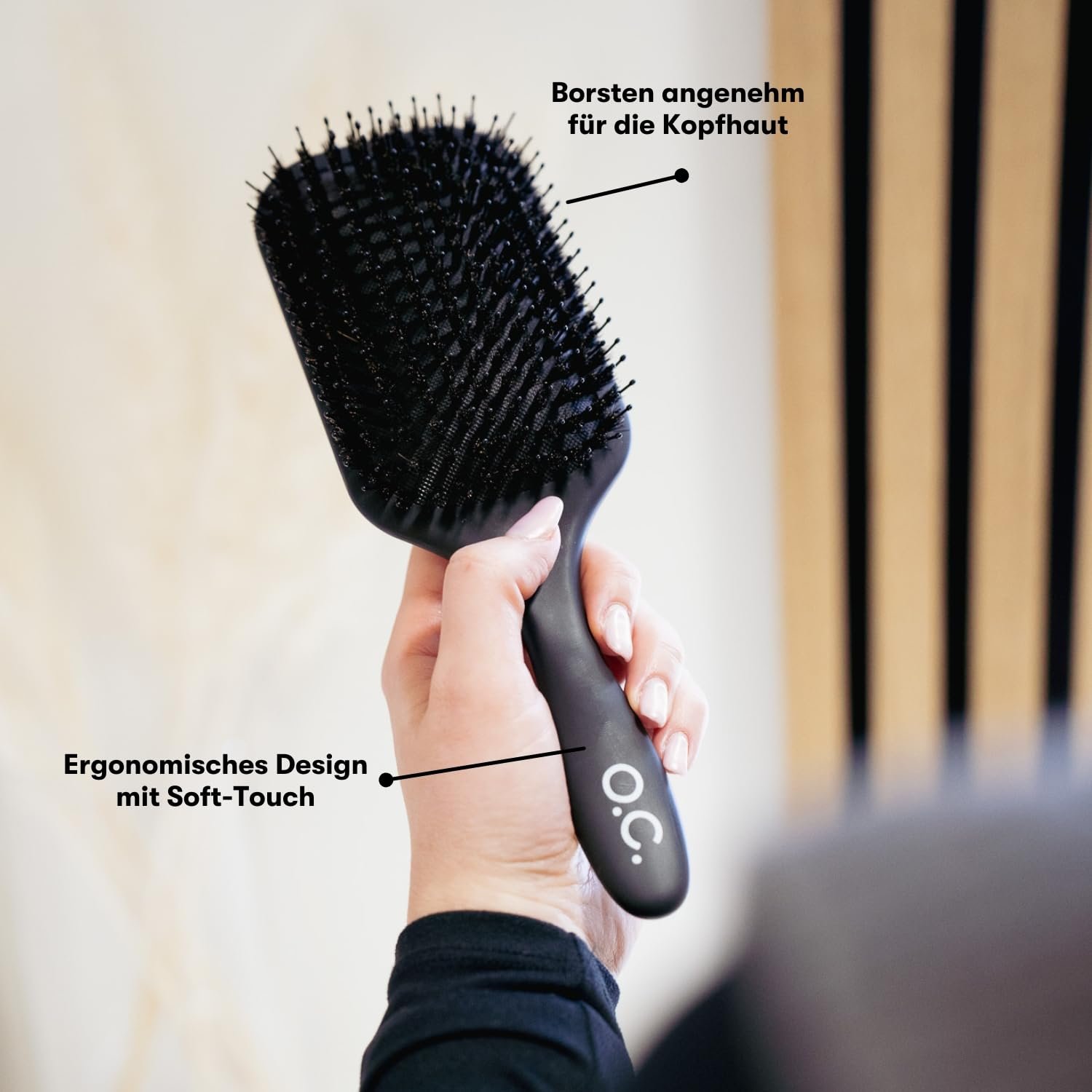 Щетка для волос O.C. HAIRCARE, массажная щетка для кожи головы, с имитацией щетины кабана, веганская, щетка для распутывания длинных вьющихся волос, щетина комфортна для кожи головы, фото №4