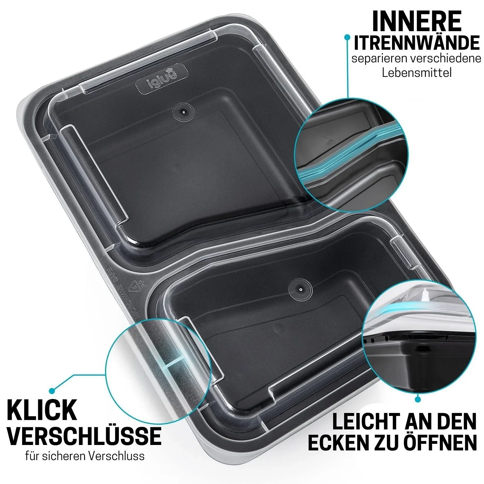 Контейнеры для приготовления еды Igluu с 2 отделениями герметичные BPA-Free 10 шт., фото №3