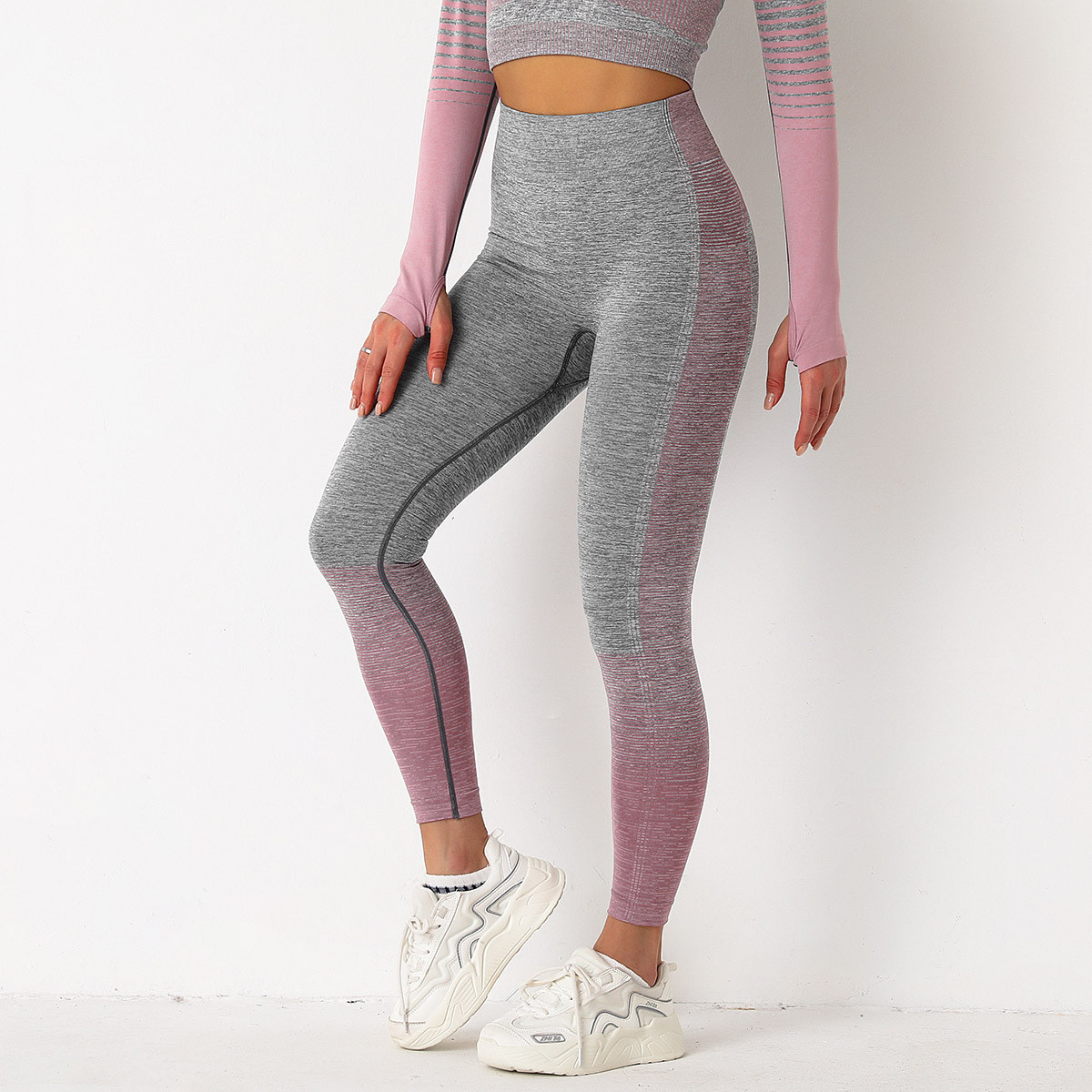 Леггинсы женские спортивные 9653 S серые с розовым, фото №4