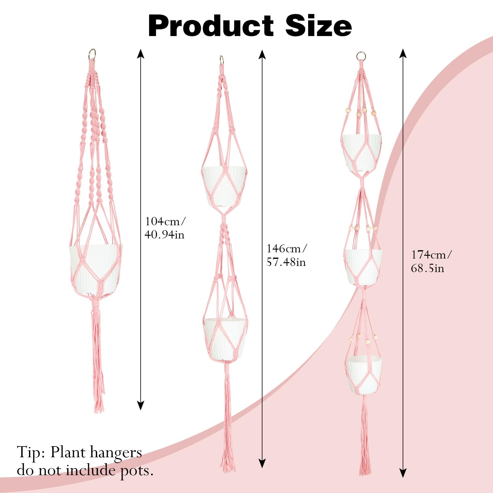 Підвіси для рослин макраме XXXFLOWER набір 3 шт. бавовняний шнур Бохо рожеві, фото №2 Підвіси для рослин макраме XXXFLOWER набір 3 шт. бавовняний шнур Бохо рожеві, фото №2