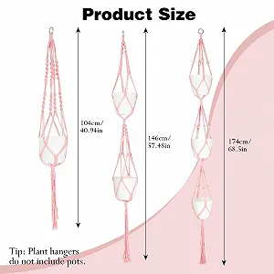 Подвесы для растений макраме XXXFLOWER набор 3 шт. хлопковый шнур Бохо розовые synthetic.ua - Фото 1