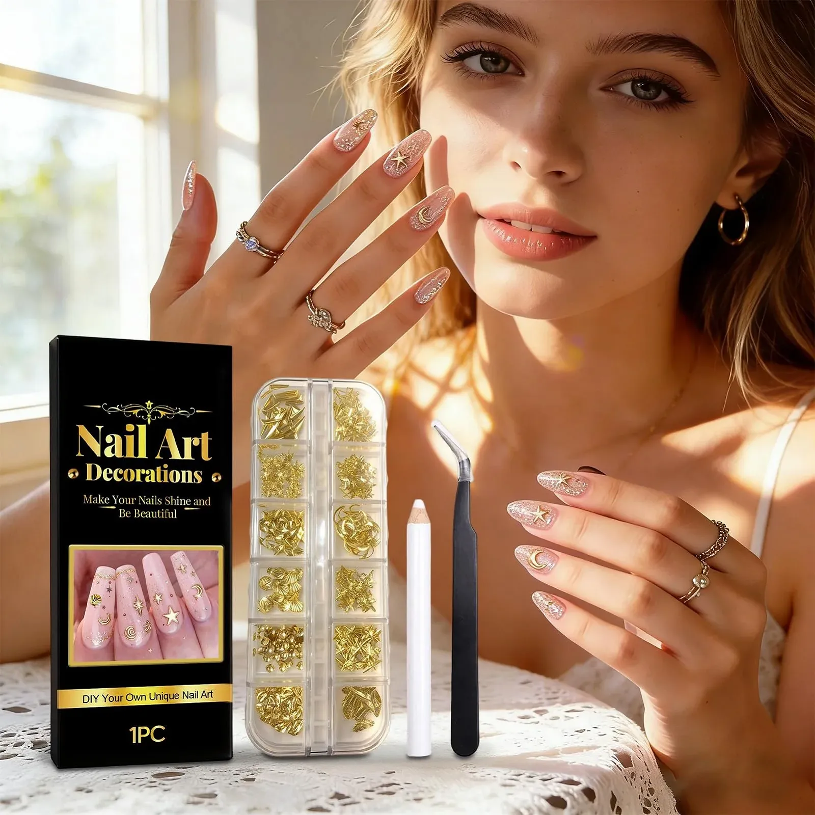 Стразы для ногтей Pailletten золотистые DIY Gold, фото №2