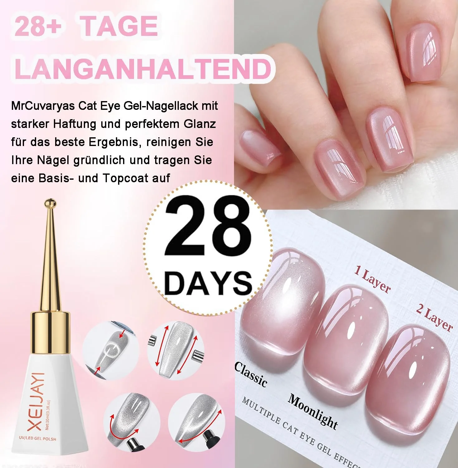 Гель-лак для ногтей Pink Cat Eye UV, розовый, фото №3