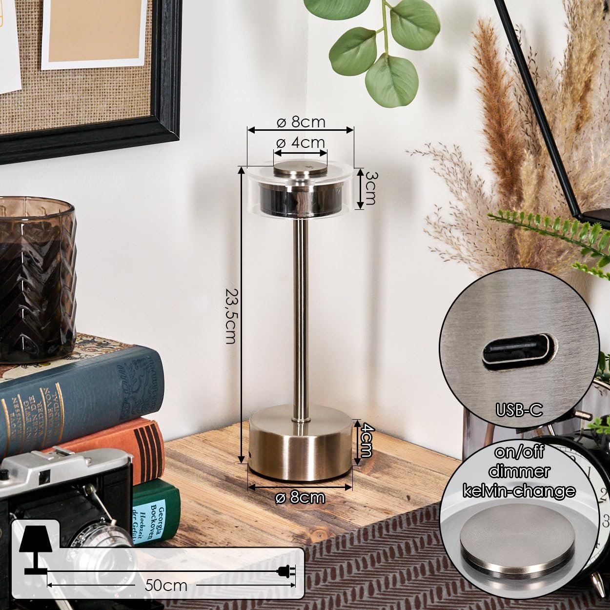 Настільна лампа HOFSTEIN Viada LED Modern Touch Dimmer CCT 2.5 Вт Matte Nickel/Chrome/Clear, фото №5