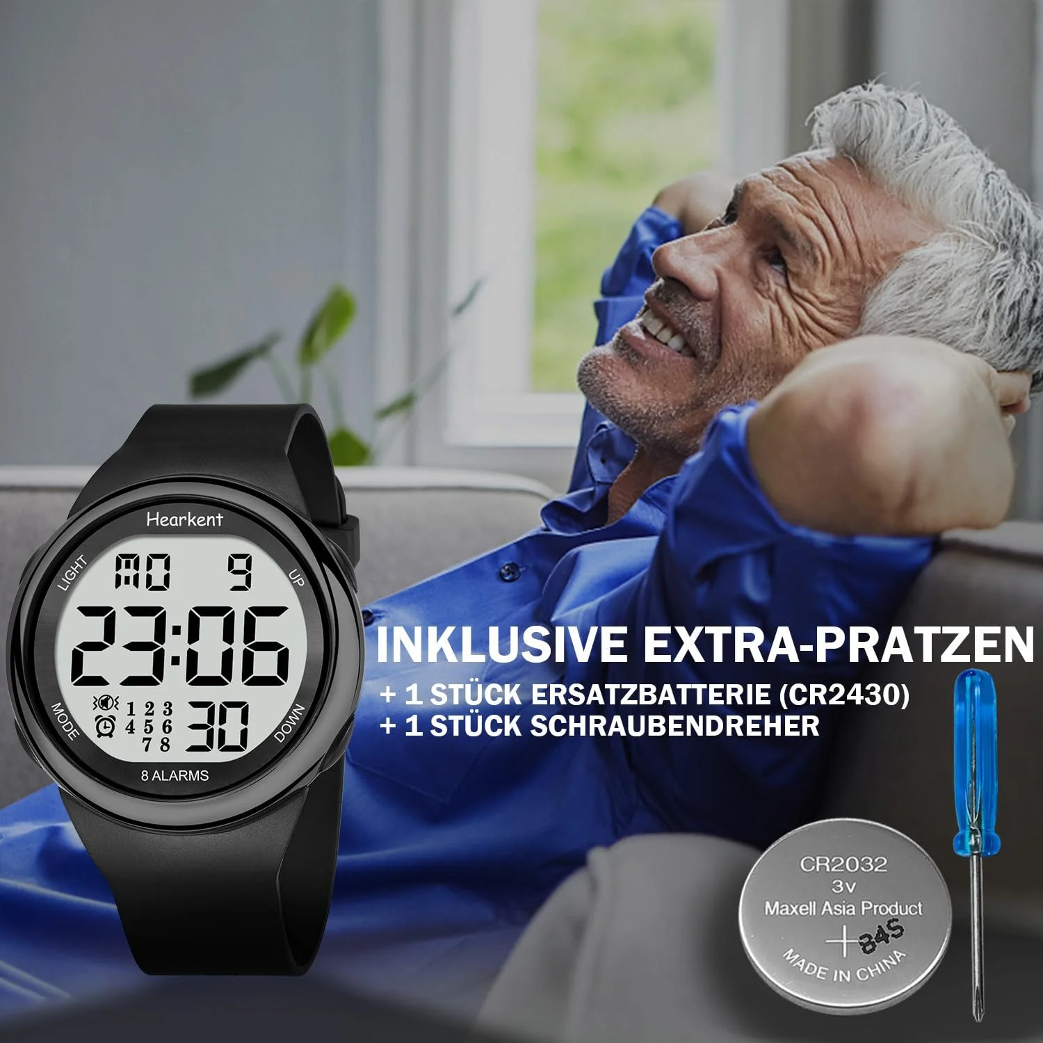 8 Будильников и вибрационный будильник для пожилых людей Напоминание о лекарствах для глухих Часы с большими цифрами и подсветкой, фото №9