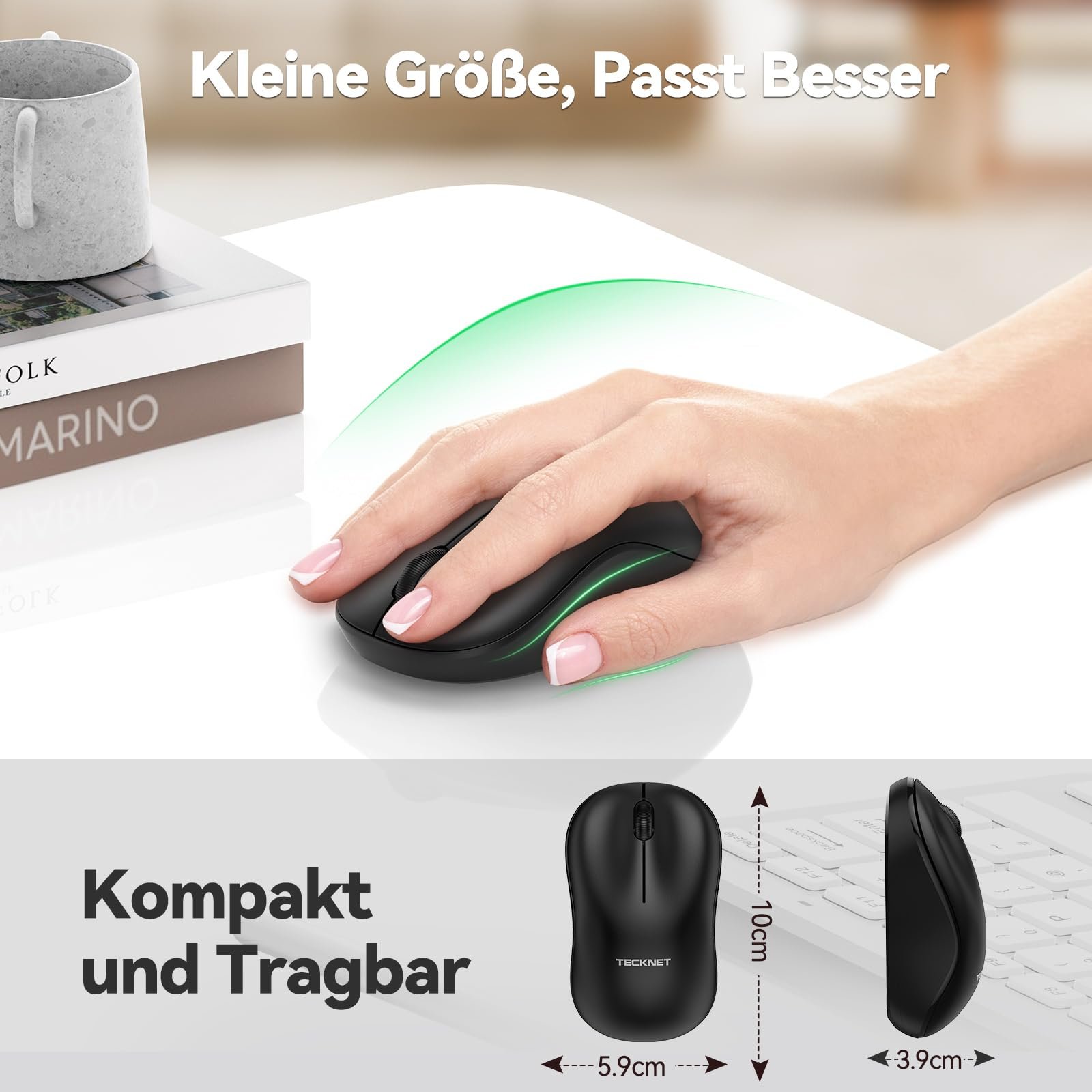 Мышь Беспроводная TECKNET 3200 DPI Оптическая Черный, фото №3