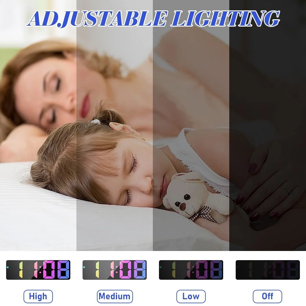 Цифровой Будильник flintronic LED с Большими Цифрами, Настольные Часы с Отображением Температуры, USB Питанием, Прикроватные Часы с Функцией Повтора/Регулировкой, фото №4
