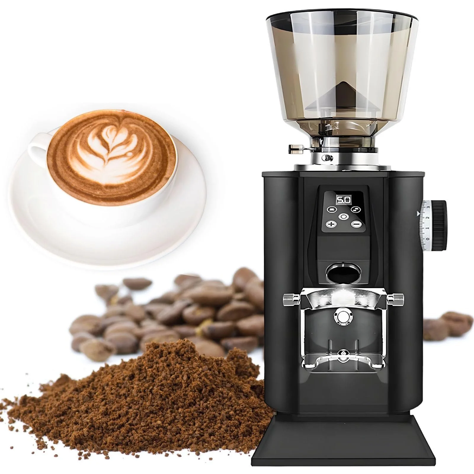 Кавомолка електрична, Commercial, з 9 налаштуваннями помелу, лійкою на 450 г, 64 мм жорнами, для кафе, чорна, фото №1