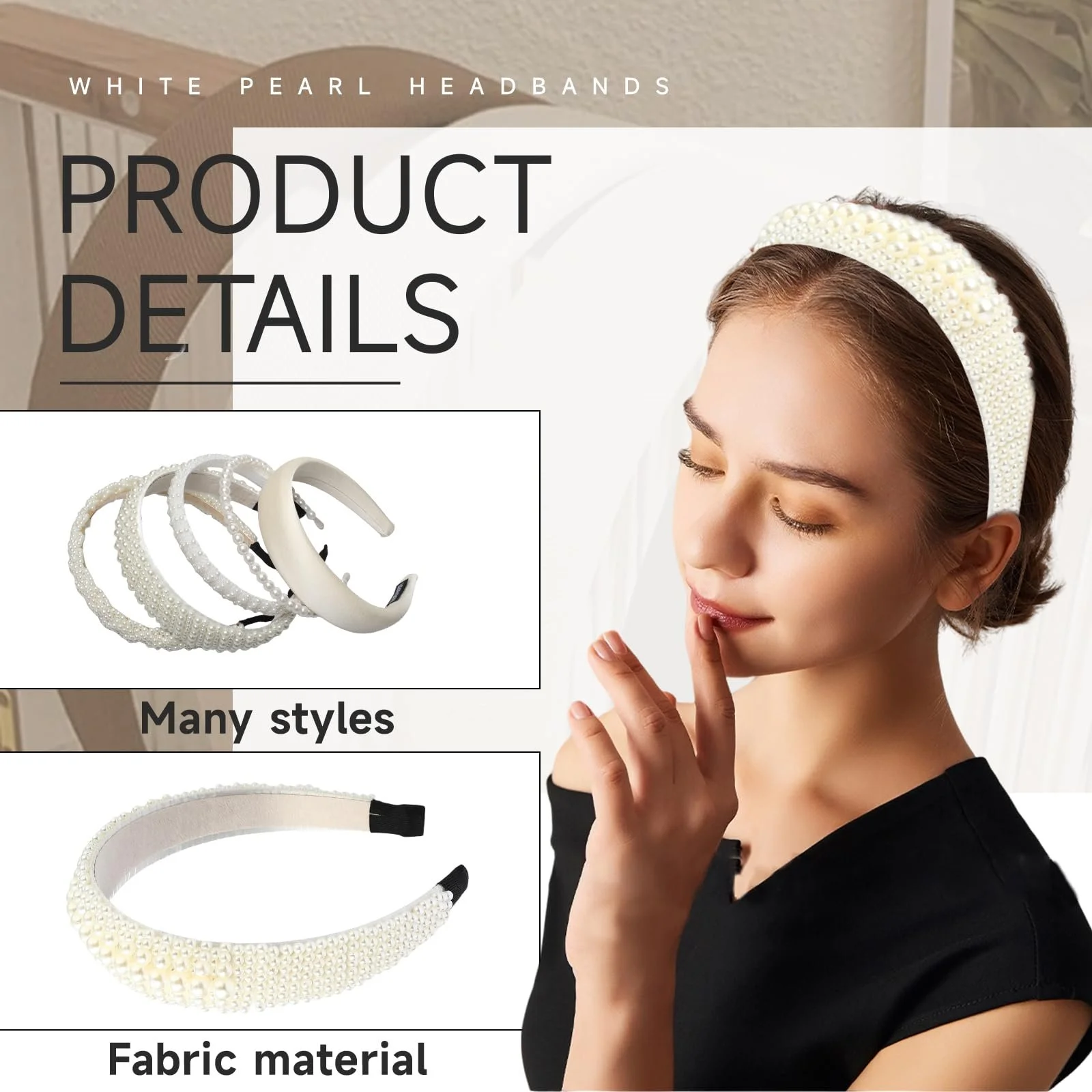 Набір з 5 жіночих обручів для волосся зі штучними перлами, фото №3