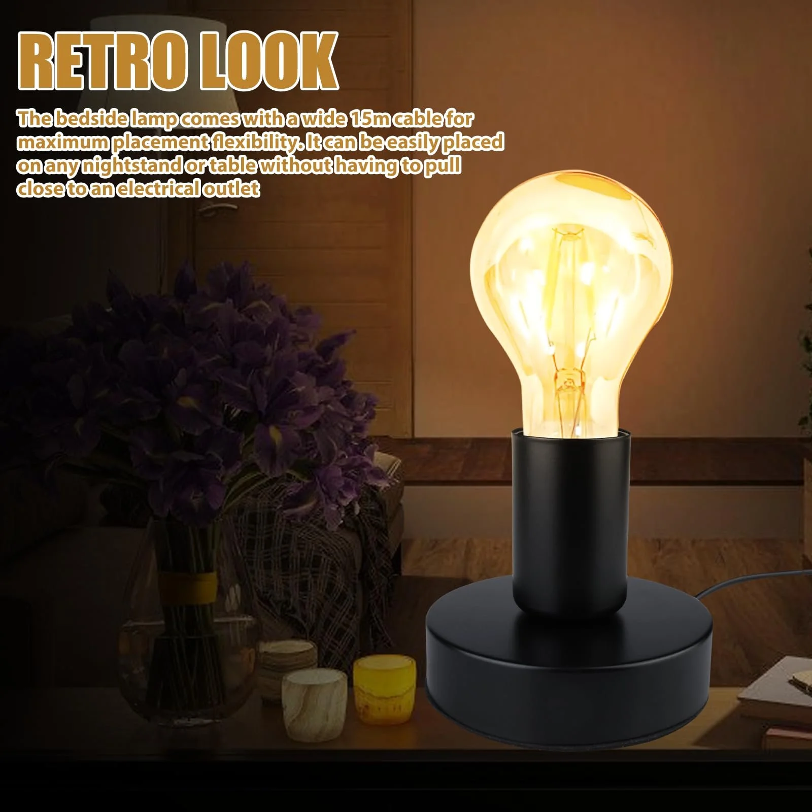 Настільна лампа Retro E27 Vintage Base з кабелем Metal (без лампи), фото №5