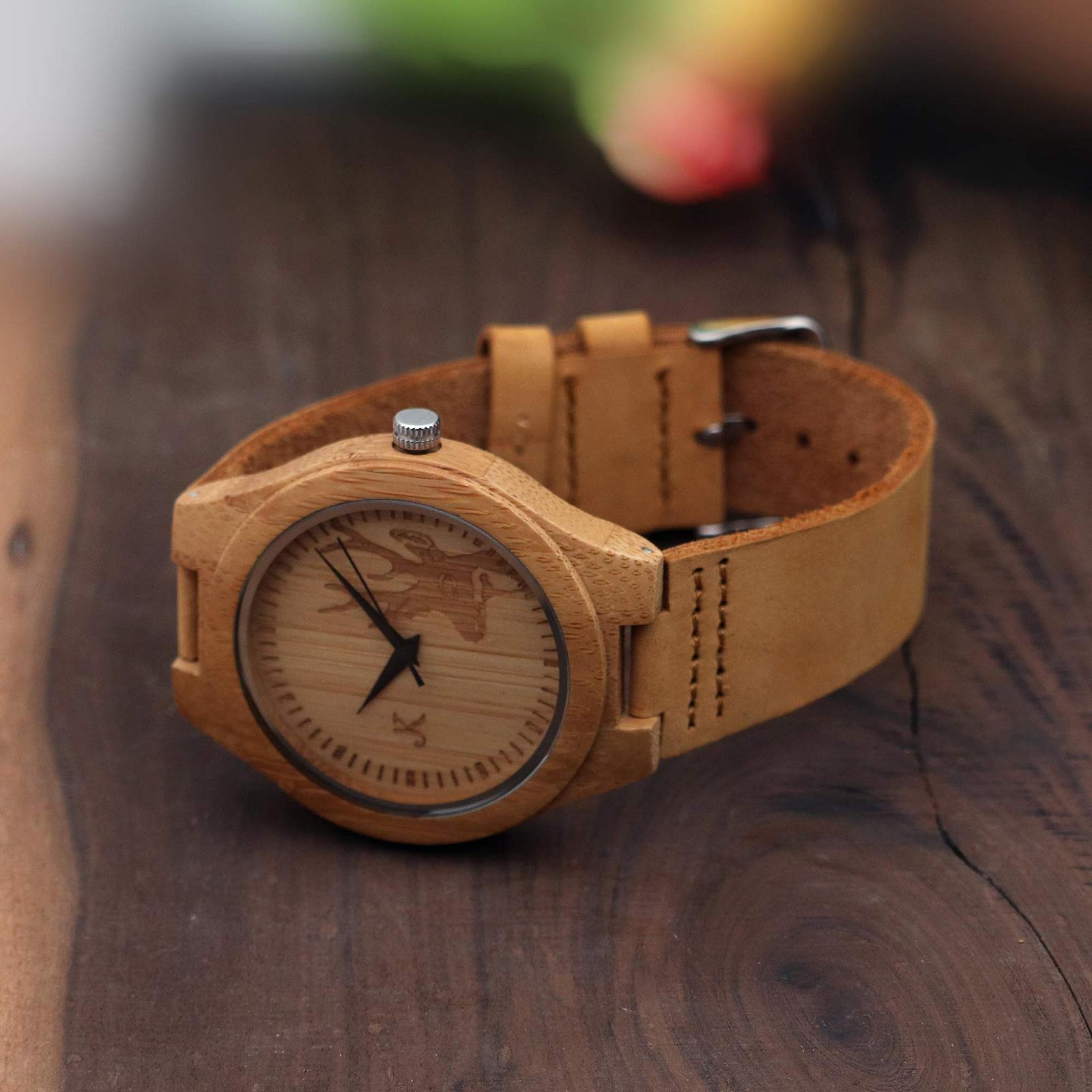 Годинник Kim Johanson Rewild для чоловіків із бамбукового дерева коричневого кольору зі справжнім шкіряним ремінцем ручної роботи кварцовий аналоговий годинник з подарунковою коробкою, фото №5