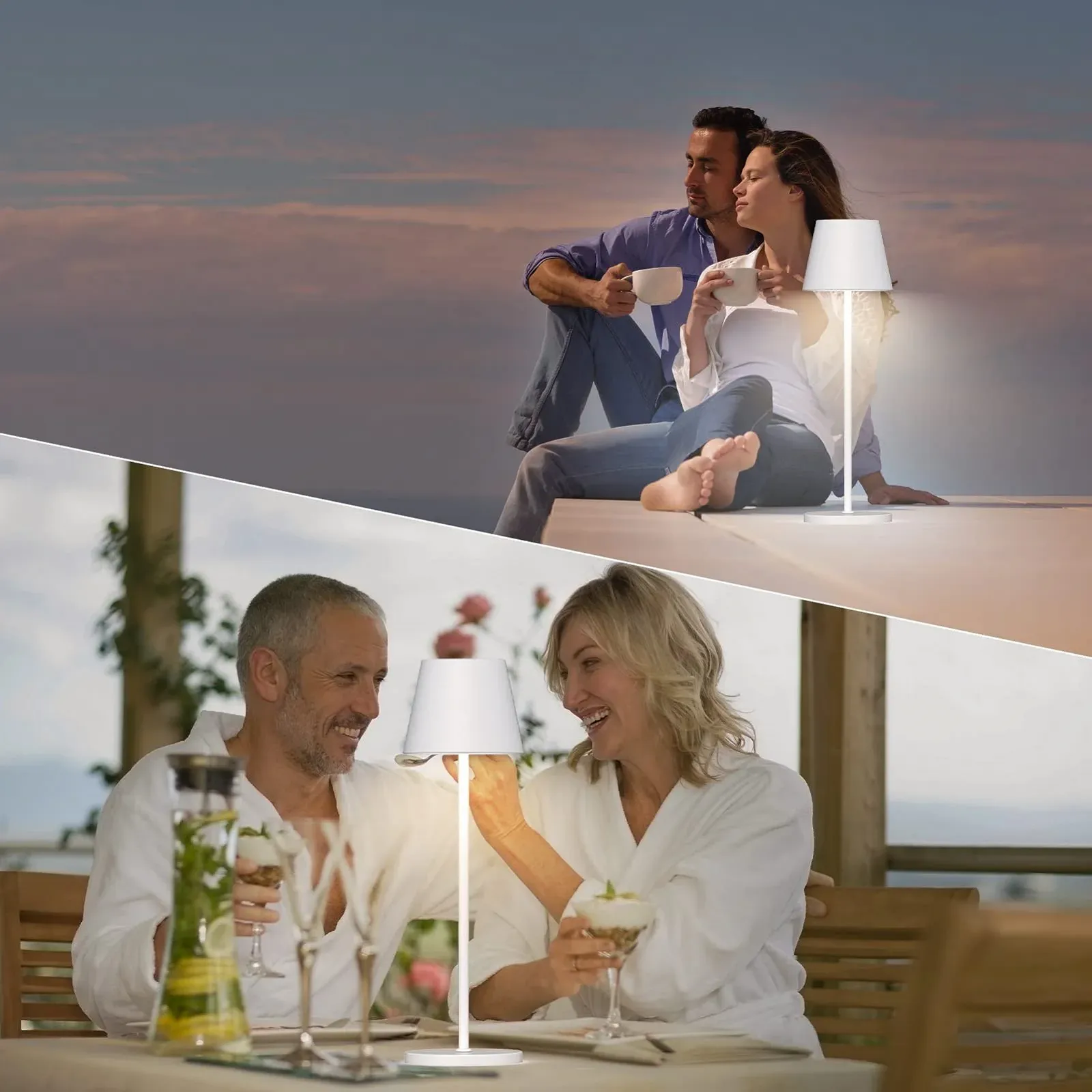 Настільна лампа LED Набір 2 шт. Сенсорна з регулюванням яскравості IP54 Водонепроникна Алюміній Бездротова Біла, фото №6