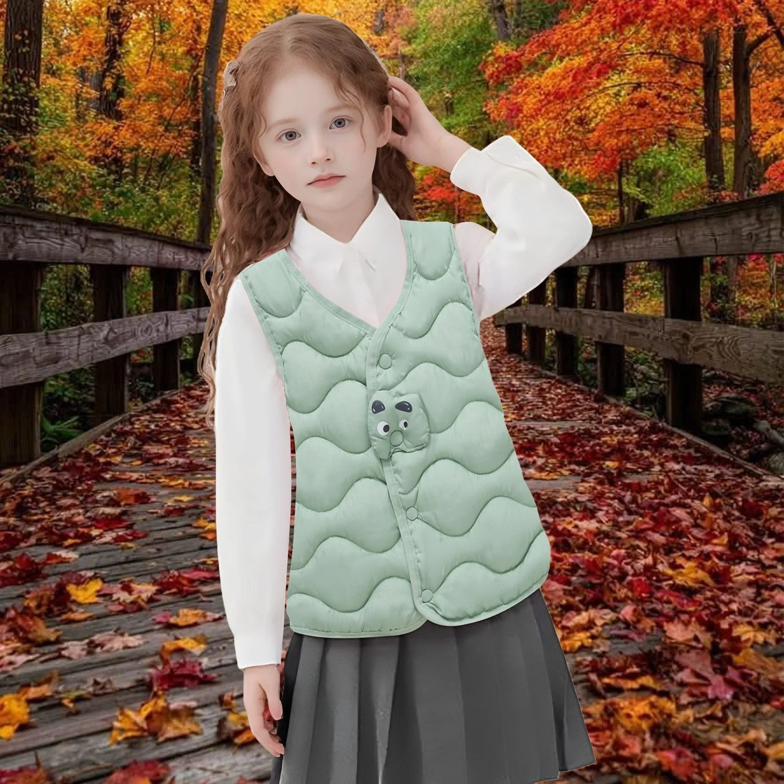 Жилет для дівчинки Generisch стьобаний теплий жилет без рукавів з ґудзиками, фото №2 Жилет для дівчинки Generisch стьобаний теплий жилет без рукавів з ґудзиками, фото №2