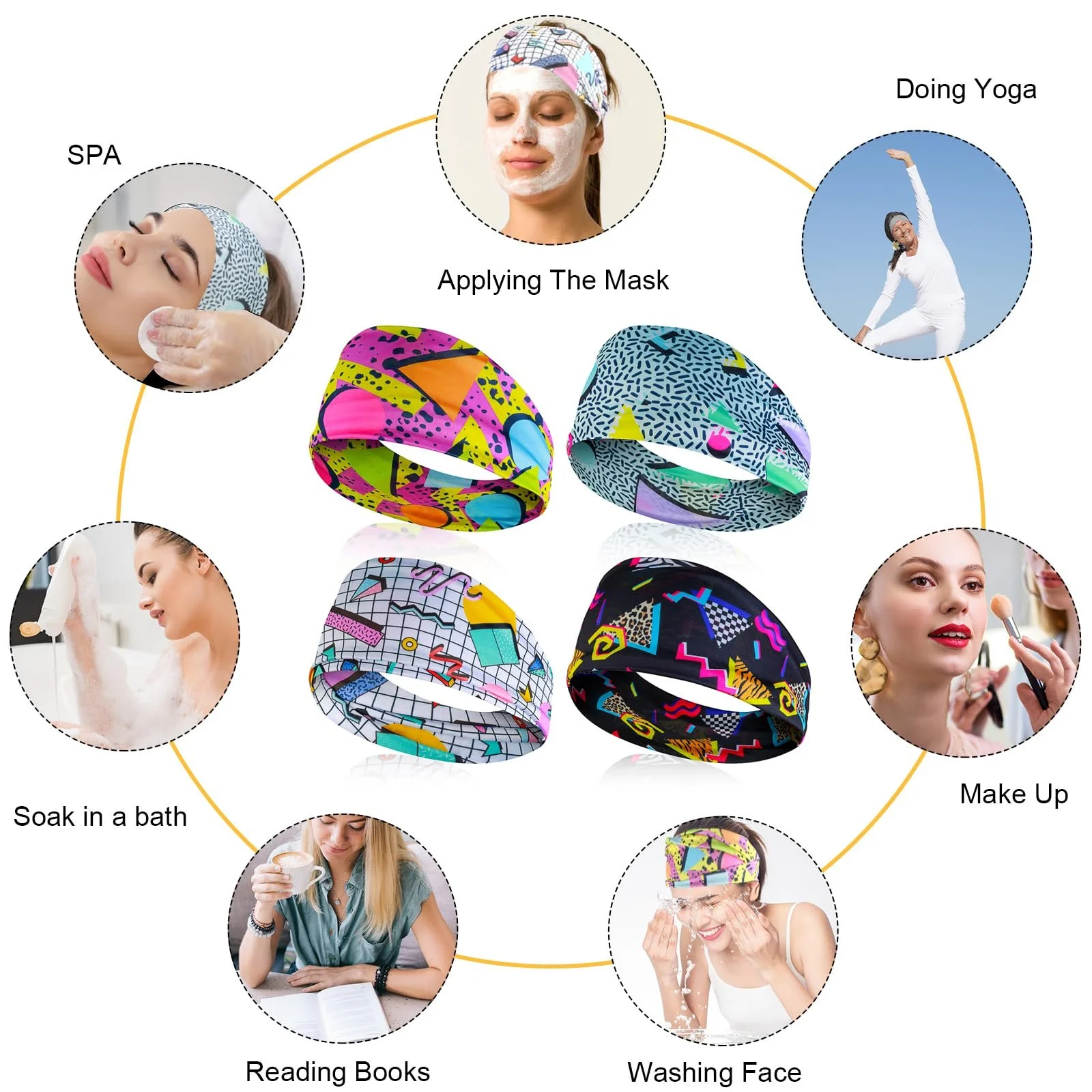 Пов'язка на голову Mabor 80-х Ретро принт, набір 4 шт., фото №3