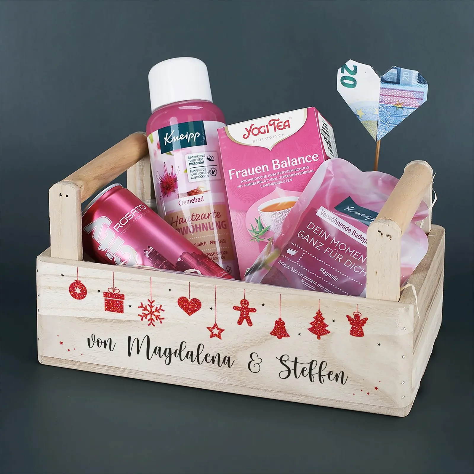 Подарунковий набір Herz & Heim для жінок з косметичними продуктами в персоналізованому дерев'яному подарунковому кошику, фото №4